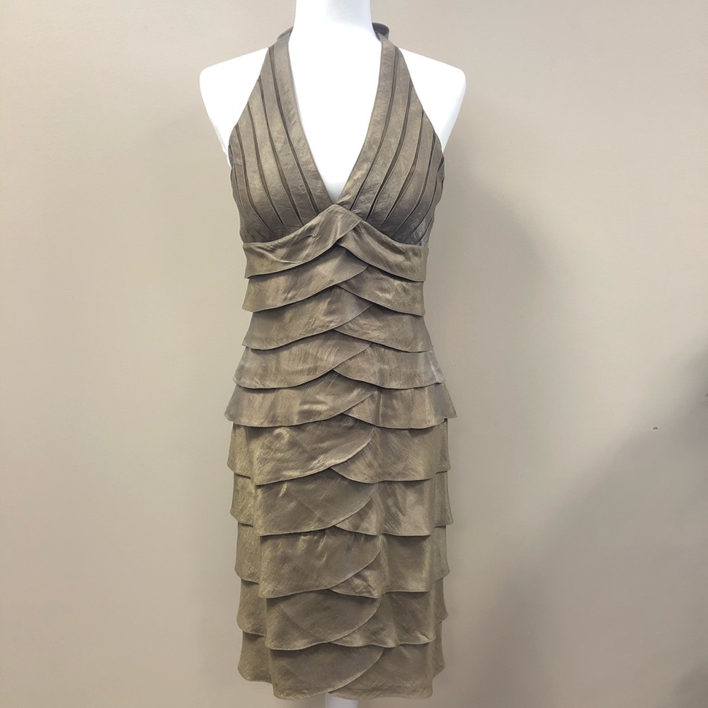 Cachè brand halter tiered cocktail dress